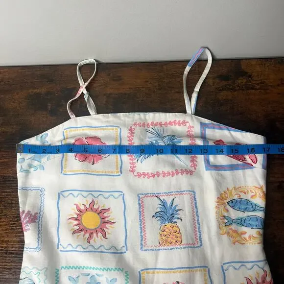 Japna Mini Sundress Amalfi Coast Print Smocked Back Coastal Linen Blend Womens M - Picture 10 of 12
